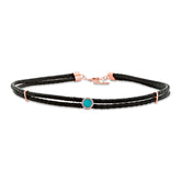 0.06ct Diamond & 0.45ct Composite Turquoise 14k Rose Gold Circle Cord Choker Necklace